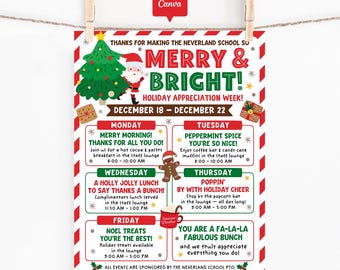 Merry and Bright Appreciation Week Flyer, Canva Template, School Holiday Event Poster