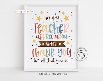 Teacher Appreciation Week Sign Printable, Neutral Pastel Teacher Thank You Wall Art, School Staff Lounge Decor, Classroom Gift Idea