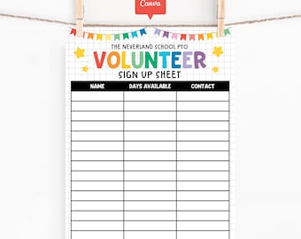 Editable Volunteer Sign-Up Sheet Template: PTO/PTA School Event Form (Canva PDF Download)