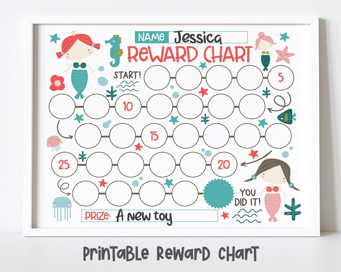 Mermaid Reward Chart for Kids Simple Kids Reward Chart Under - Etsy