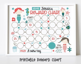 Mermaid Reward Chart For Kids, Simple Kids Reward Chart, Under The Sea White Sticker Chart - INSTANT DOWNLOAD