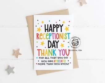 Receptionist Day Greeting Card Printable, Thank You for All That You Do, Receptionist Appreciation Card, Office Staff Download