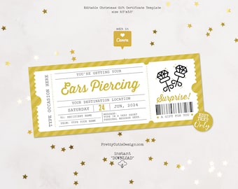 Ear Piercing Gift Certificate Template Printable Surprise Ticket, Ear Piercing Voucher Editable Ticket Surprise Birthday Gift For Teens