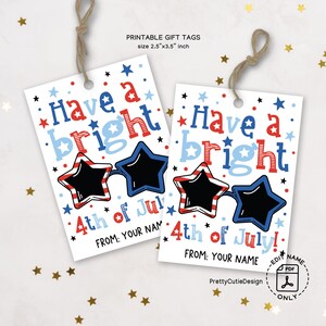 4th of July Gift Tag Printable: Patriotic Stars & Sunglasses (Digital Download)