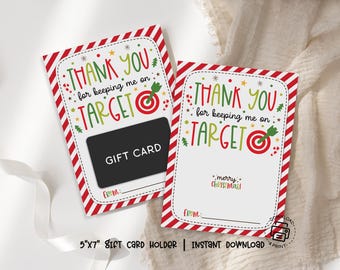 Christmas Target Gift Card Holder Printable, Teacher Thank You, Bullseye Pun, Instant Download