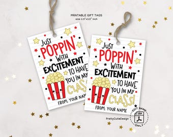 Back to School Gift Tags Printable, Popcorn Theme Student Favor Tags, Classroom First Day of School Treat Bag Tags, Teacher Welcome Gift Tag