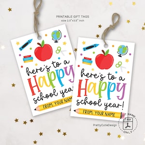 Etiqueta para un feliz año escolar, etiquetas para el regreso a clases, etiqueta imprimible para el primer día de clases, etiqueta de regalo para recuerdo escolar, descarga instantánea