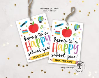 Happy First Day of School Gift Tags Printable, Back to School Classroom Favor Tags, 1st Day of School Goodie Bag Tags for Teachers Students