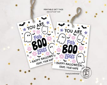 Pastel Ghost Halloween Gift Tags, Fab-Boo-Lous Treat Bag Tag (PDF Pattern)
