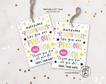 Receptionist Day Gift Tag Printable, Thank You Tag for Office Staff, Secretary Appreciation, Instant Download PDF