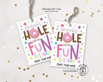 Back to School Gift Tags Printable, Donut Theme Goodie Bag Tags, Hole Lot of Fun Tags, First Day of School Treat Labels, Student Welcome Tag
