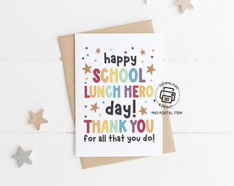 School Lunch Hero Day Card Printable, Cafeteria Staff Thank You Card, Instant Download Appreciation Note for Lunch Lady