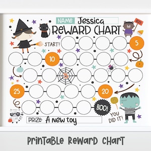 Halloween Reward Chart For Kids, Simple Kids Reward Chart, Trick or Treat Sticker Chart - INSTANT DOWNLOAD