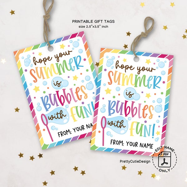 Bubble Summer Tag Printable, End of School Year Tags, End of School Year Student Gift, Summer School Bag Tag, Last Day of School Printable