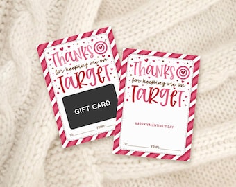Valentine Target Gift Card Holder Printable, Thanks for Keeping Me on Target, Digital Download