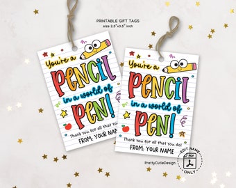 Teacher Appreciation Tags, Thank You Teacher Pencil Gift Tag, School Supplies Gift Tag Printable, Teacher And Staff Appreciation Week