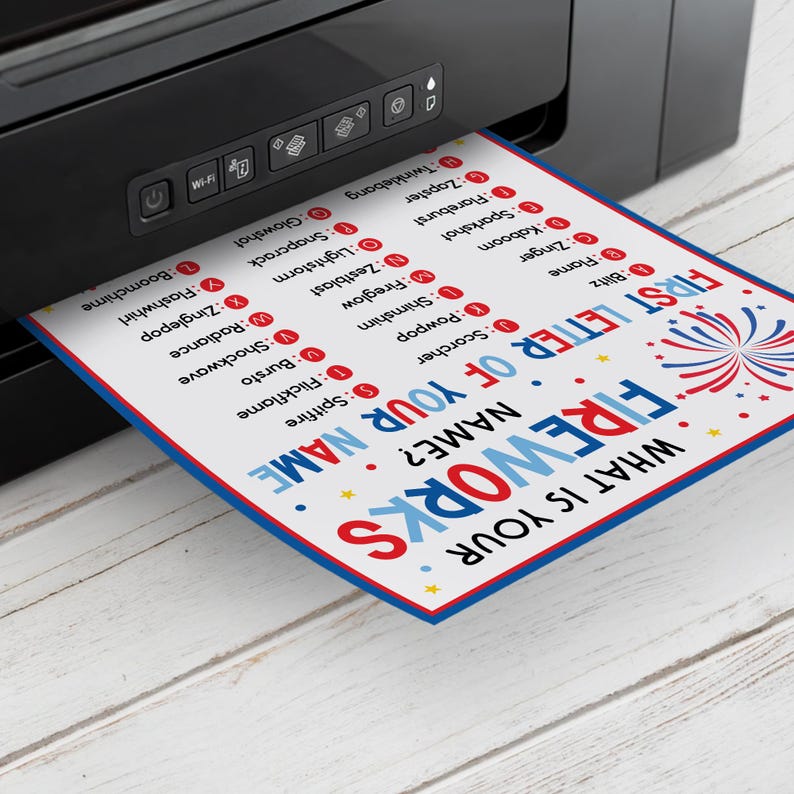 Firework Name Plates Fireworks Name Game Printable, Patriotic Party Game for Kids Adults ...