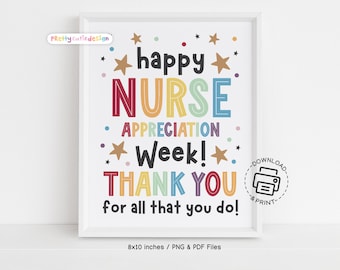 Happy Nurse Appreciation Week Sign Printable, Thank You Poster for Nurses, Nurse Week Wall Decor, Instant Download Nurse Gift for Office