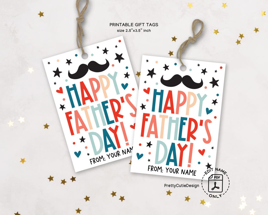 Father's Day Gift Tags Printable, Happy Father’s Day Tags With Mustache ...