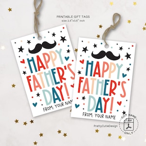 Vatertag Geschenkanhänger zum Ausdrucken, glücklicher Vatertag Tags mit Schnurrbart und Sternen, Sofort Download, niedliche Papa Geschenkanhänger, Kids to Dad Tag