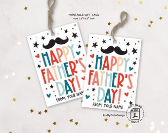 Father's Day Gift Tags Printable, Happy Father’s Day Tags with Mustache and Stars, Instant Download, Cute Dad Gift Tags, Kids to Dad Tag
