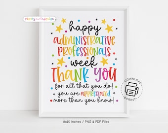 Administrative Professionals Week Sign Printable, Admin Appreciation Day Decor, Office Wall Art, Thank You Poster for Admin Staff