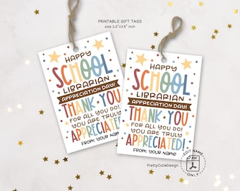 School Librarian Appreciation Tags, Printable Thank You Tags, Library Teacher Gift Tags, PTO PTA Gift Tags for Librarian Appreciation Day