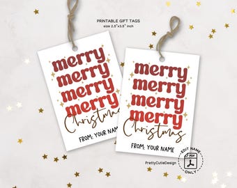 Retro Christmas Gift Tags: Printable Merry Design (PDF)
