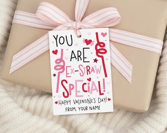 Crazy Straw Valentine Tags, Kids Sip Gift Label, Non Candy School Favor, Digital Download