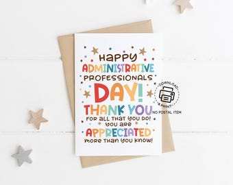 Administrative Professionals Day Card, Printable Office Appreciation Card, Thank You Card for Admin Staff, Workplace Gifts Instant Download