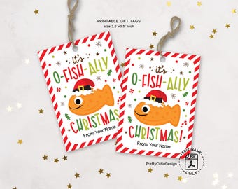 Christmas Fish Gift Tags, Pun Holiday Favor Labels (Printable PDF)