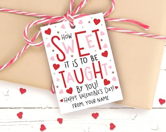 Valentine Teacher Gift Tags, Sweet Classroom Treat Bag Printable From Student Kids, Digital Download