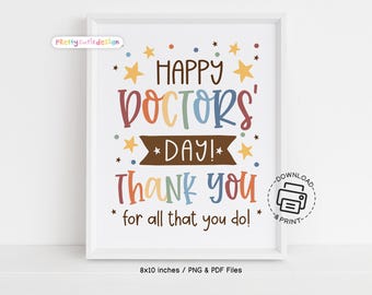 Doctor’s Office Wall Art, Printable Thank You Doctor Sign, Happy Doctor’s Day Poster, Instant Download Medical Office Decor