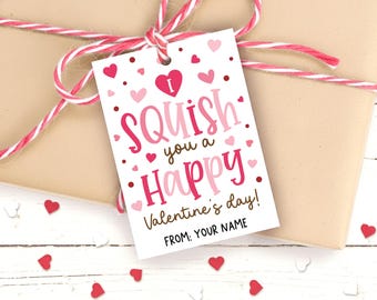 Printable Valentine Gift Tag, Squishy Toy School Favor, Kids Classroom Treat Bag Label