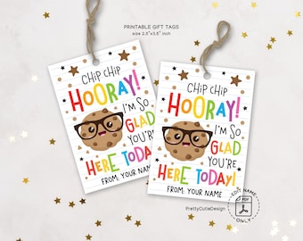Back to School Gift Tags Printable, Chip Chip Hooray Tags, First Day of School Favor Tags for Students, Teacher Cookie Themed Treat Tags