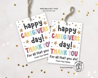 Caregivers Day Gift Tags Printable, Thank You Caregiver Appreciation Treat Labels, PDF Download