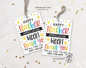 Teacher Appreciation Week Printable Tags, Rainbow Thank You Gift Tag for Teachers, Classroom Treat Tags, Teacher & Staff Favor Tags