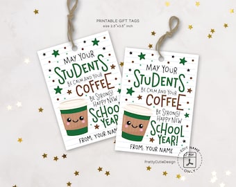 Teacher Coffee Gift Tags Printable, Funny Back to School Tags, Calm Students Strong Coffee Tags, Latte Theme Teacher Gift Labels