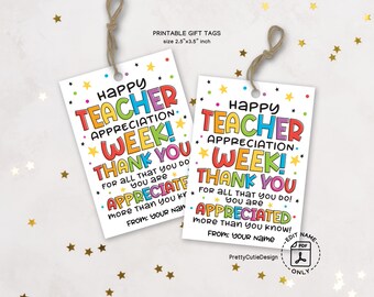 Teacher Appreciation Week Gift Tags Printable, Thank You for All That You Do, You Are Appreciated Tag, Teacher & Staff Treat Bag Tags