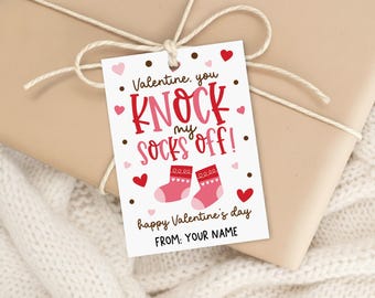 Valentine Gift Tag Printable, Knock My Socks Off Pun, Teacher Coworker Treat Label