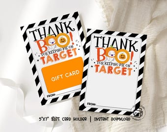 Halloween Gift Card Holder Printable, Thank BOO for Keeping Me on Target, Teacher Appreciation, Target Gift Card Holder Instant Download