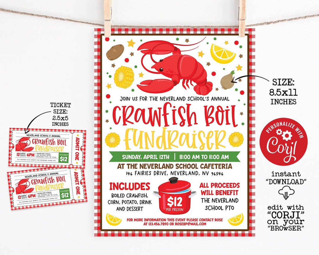 Editable Crawfish Boil Fundraiser Flyer and Ticket Template - Etsy