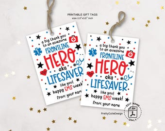 EMS Week Gift Tag Printable, Thank You Tag for Frontline Hero Lifesaver, EMT Paramedic Appreciation Gift Instant Download, First Responder