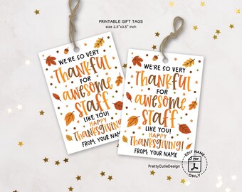 Thanksgiving Gift Tags Printable: Staff Appreciation Favor Tags for Coworkers and Office Party Gifts