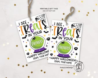 Halloween Treat Bag Tags, Crystal Ball Design (Instant Download)
