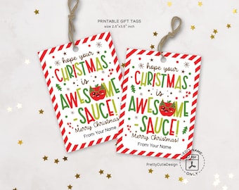 Christmas Applesauce Gift Tags Printable, Awesome Sauce Classroom Favors, Classmate Gift Tags