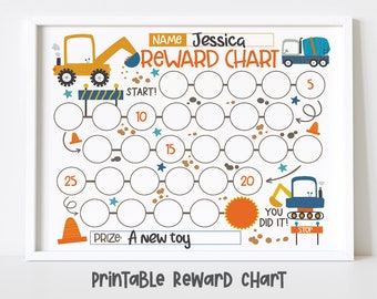 Construction Reward Chart Printable: Kids Behavior Tracker with Digger Theme, Toddler Chore Chart
