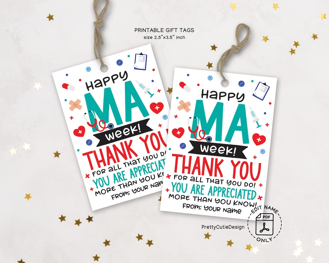 Printable Medical Assistant Week Gift Tags, Happy MA Week Favor Tag ...