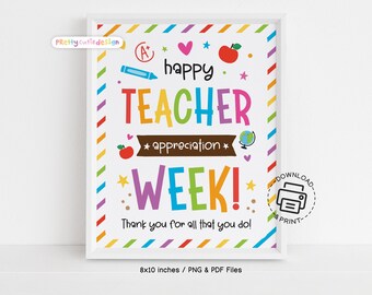 Teacher Appreciation Week Sign Printable, Rainbow Thank You Teacher Poster, Instant Download for Classroom Door Decor, School Staff Gift