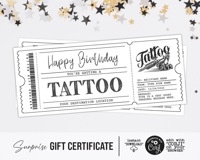 Tattoo Voucher Template Surprise Black &amp; White Customizable - Etsy